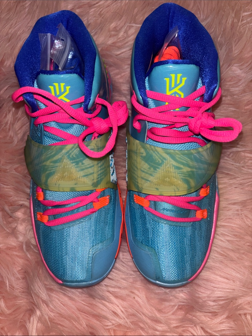 Kyrie Irving Nike High-Top Sneakers - Teal with Hot Pink and Neon Yellow Accents